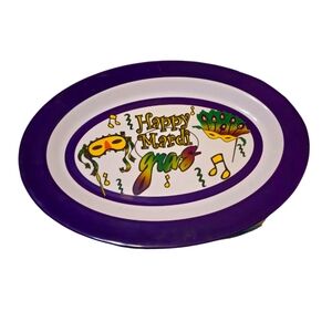 Oval Mardi Gras Platter W Masks And Musical Notes